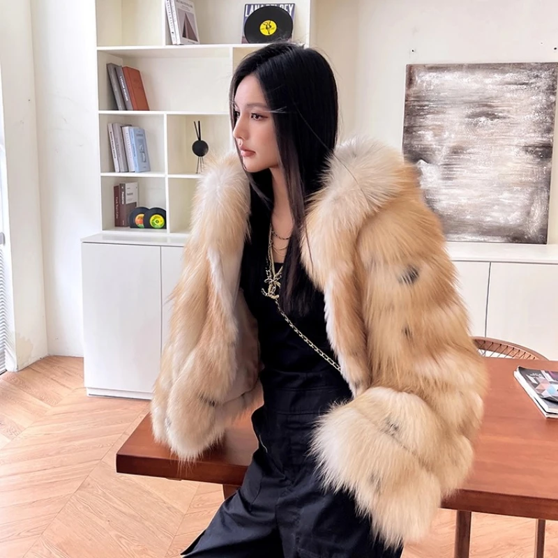 autumn and winter Imported whole fox fur Thickened New hooded long-sleeve dcommuting style fur coat шуба женская 2025 — image 5