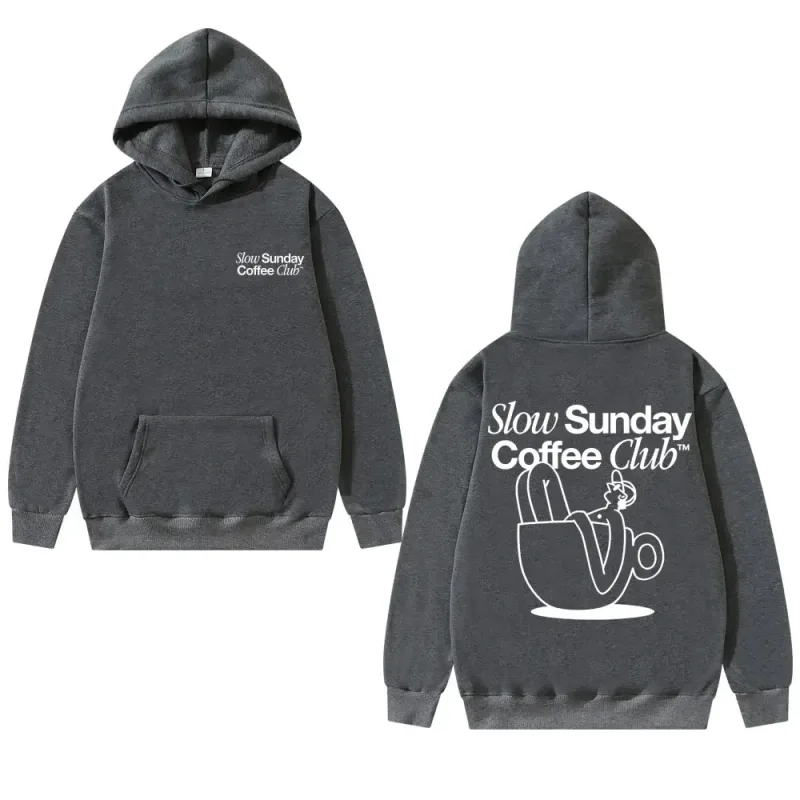 Unisex Slow Sunday Coffee Club Hoodie Pullover Funny Meme Vintage Casual Streetwear Sweatshirt, meerdere kleuren beschikbaar — image 5