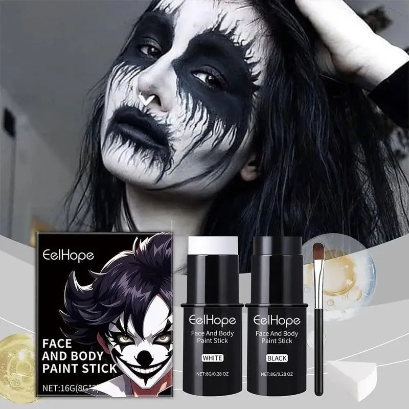 Cover Foundation Klovn Farverig Langvarig Vandtæt Halloween Festlig Makeup Tilbehør Sæt Sort Hvid Face Body Paint Kit