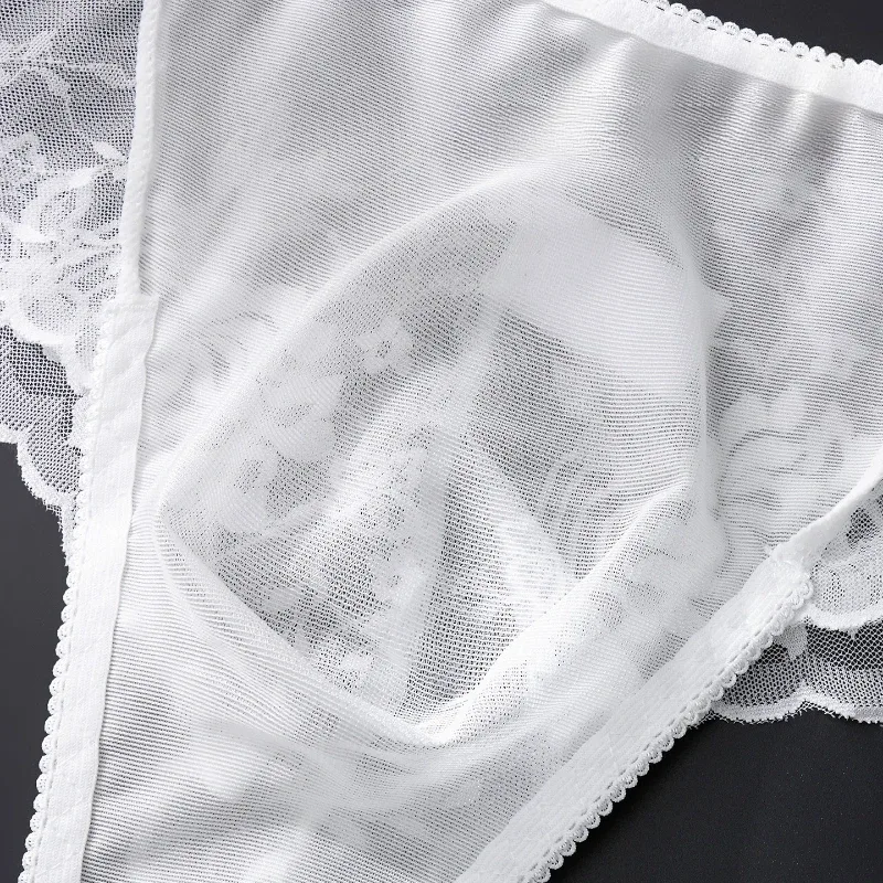 Men Briefs Ultra-Thin Lace Underwear Sheer Lmesh High Elastic Semi-Transparent Breathable Low-Rise Panties Sissy Lingerie