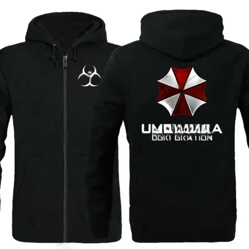 Fesyen Uniseks Zipper Hoodies Payung C-Corporation Cetak Sweatshirts Fleece Jaket Musim Sejuk Lelaki Jaket Berkerudung Atasan Kot