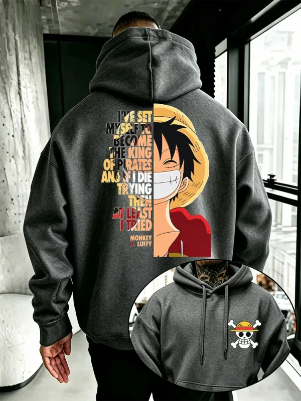 One Piece Anime Hoodie Monkey D Luffy Quote Print Streetwear Unisex Men Women Oversized Casual Sweatshirts Long Sleeve — image 4