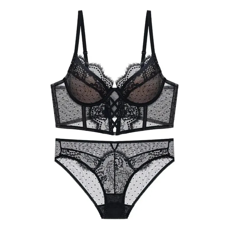 Set Lingerie Renda Push Up untuk Wanita Kamisol Tipis dengan Bra Berkawat Lembut Teddy Tulang Ikan Pakaian Bulan Madu Pengantin Seksi S-XL — image 5