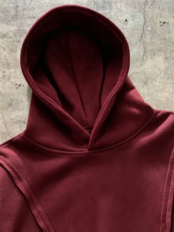 Striped solidcolor mens hooded sweatshirt with fleece forwarmth. Fashionable street casual loosefitting casual sweater with hood — image 9