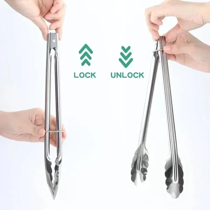 Stainless Steel Food Tongs Food Grade Meat Steak Barbecue Tong Multi-size Non Slip Long Handle Bread Clips Kitchen Cooking Tools — image 7