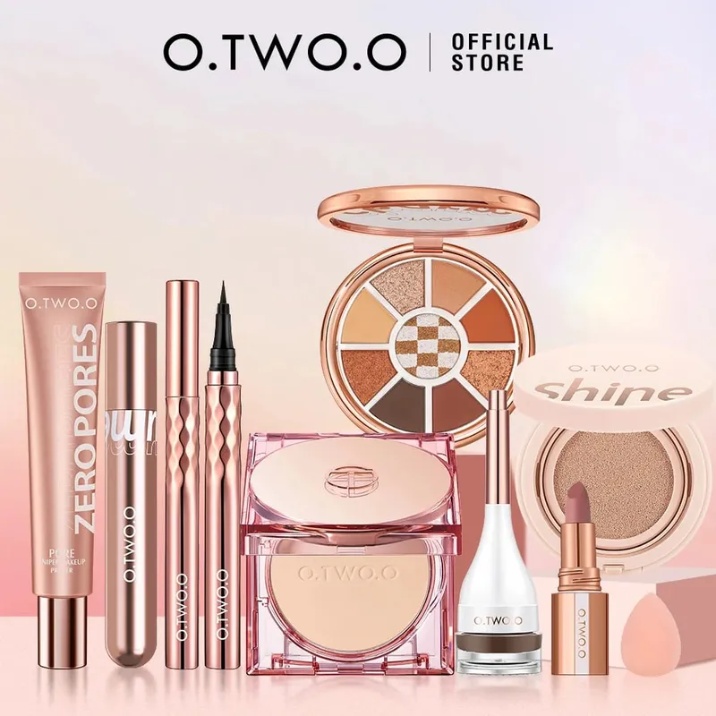 O.TWO.O 9 Uds maquillaje completo para rostro base en polvo máscara delineador de ojos pluma tinte de cejas lápiz labial sombra de ojos maquillaje para mujeres