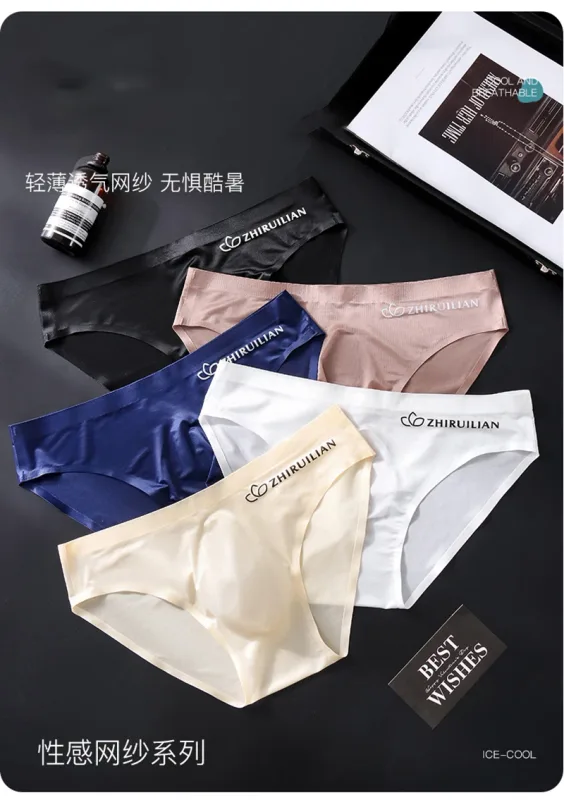 Men Ice Silk Briefs Ultra-thin Seamless Sexy Panties Male Quick Drying 3D Pouch Breathable Underwear Youth Underpants Slip Homme