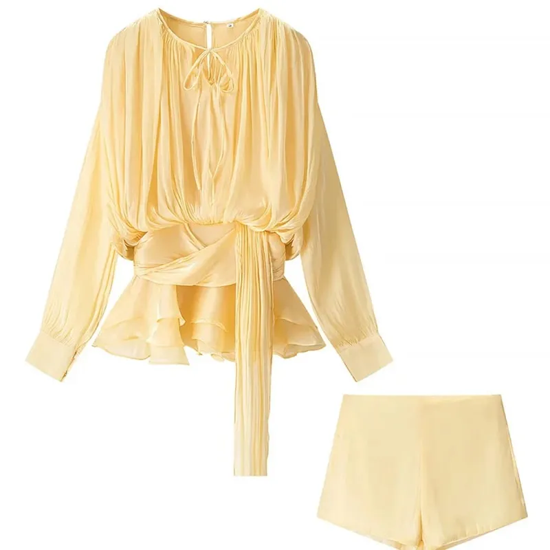 Ticketsx Sommer Glänzende Schulter Dünne Plissee Mini Kleid Elegante Solide Rüschen Langarm Vestidos Dame Party Abendkleid