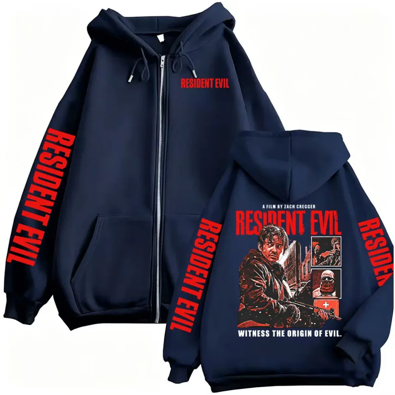 Limited Resident Evil Horror Film Zipper Hoodies Men Women Fashion High Street Jacket Sweatshirt Coats Cozy Fleece Zip Up Hoodie