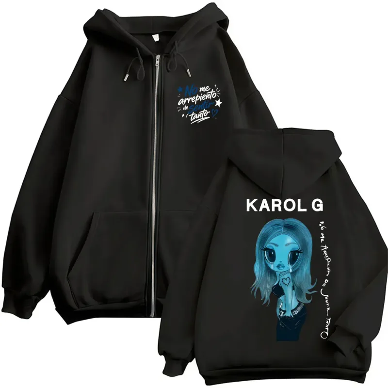Karol G No Me Arrepiento De Sentir Tanto New Album Zip Up Hoodies Fashion Aesthetic Music Men Sweatshirt Oversized Fleece Coats