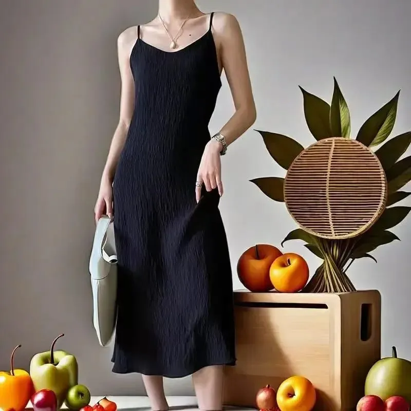 Original Black White ชิบะจีบกระโปรงแฟชั่นชุดกระชับสัดส่วนผู้หญิง Casual All-Match หลวม Drooping Dress — image 3