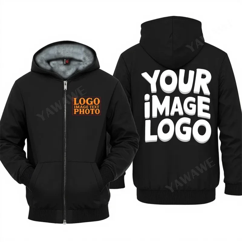Customized winter Brand Hoodies For man Your Image Logo Heavyweight Zip-up your photo Travel Zipper Design Your Warm Jacket — image 12