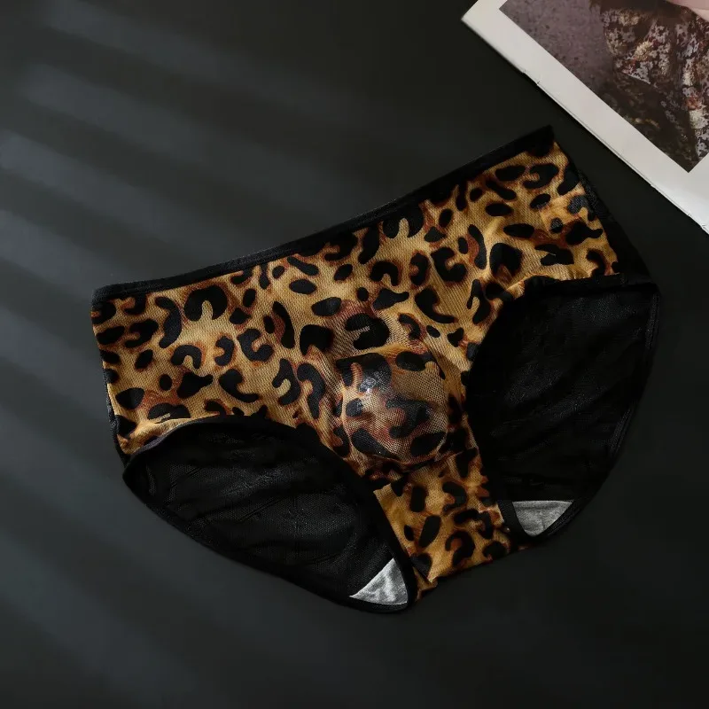 Men's Leopard Zebra Lace Brief 3D Contour Pouch High Rise Underpant High Elastic Sexy Male Underwear Breathable Sports Panties