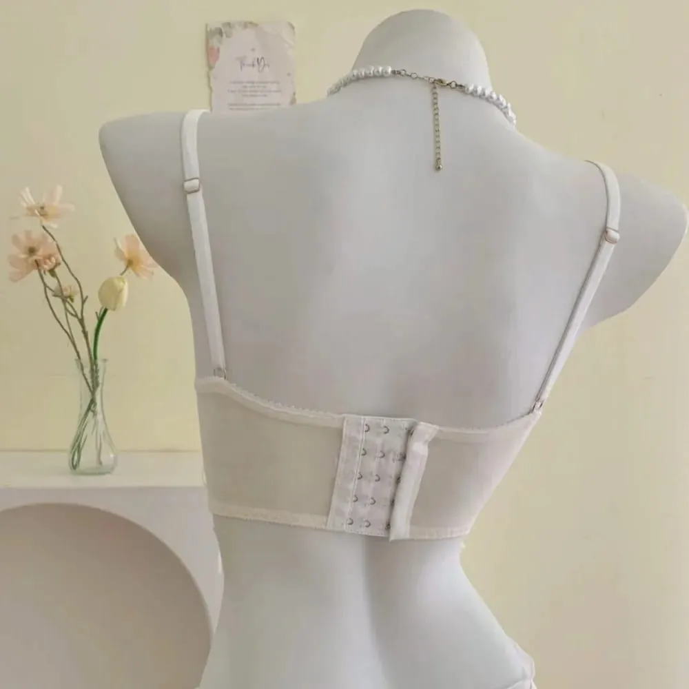 Ensemble de soutien-gorge en dentelle à volants pour femmes, petit buste, Push-Up, maille croisée, bretelles croisées, pur, doux, Lingerie douce au quotidien, sous-vêtements 2 pièces 32-38AB — image 4