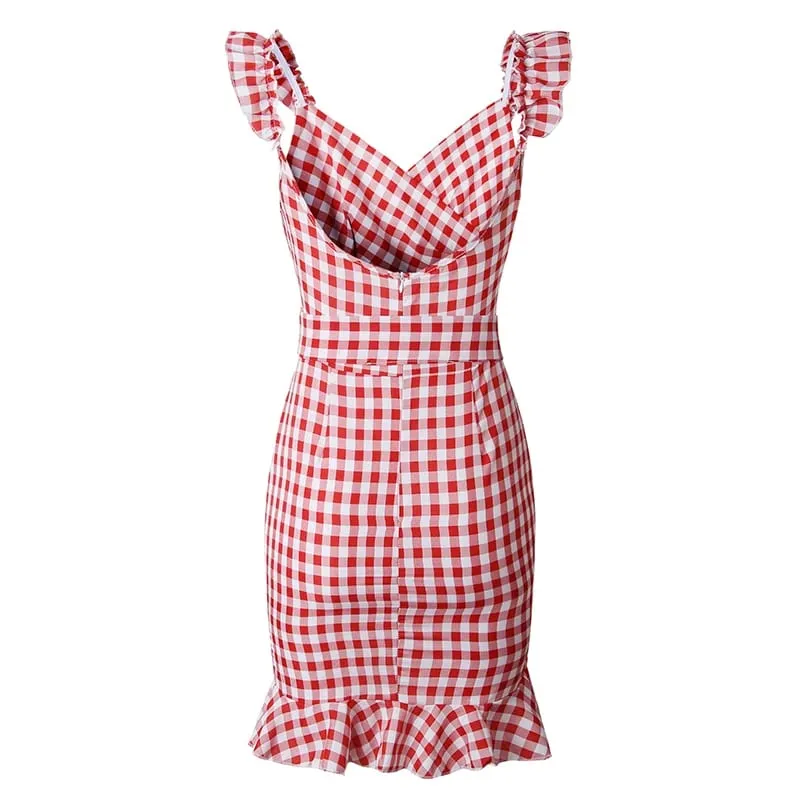 Nako-customize na Plaid Lace Up Bodycon Dress Women Ruffles Summer Dress Off Shoulder V Neck Backless Irregular Bow Tie Dresses — image 6