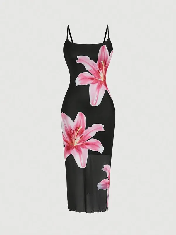Elegant floral print sundress na istilong resort na damit — image 6