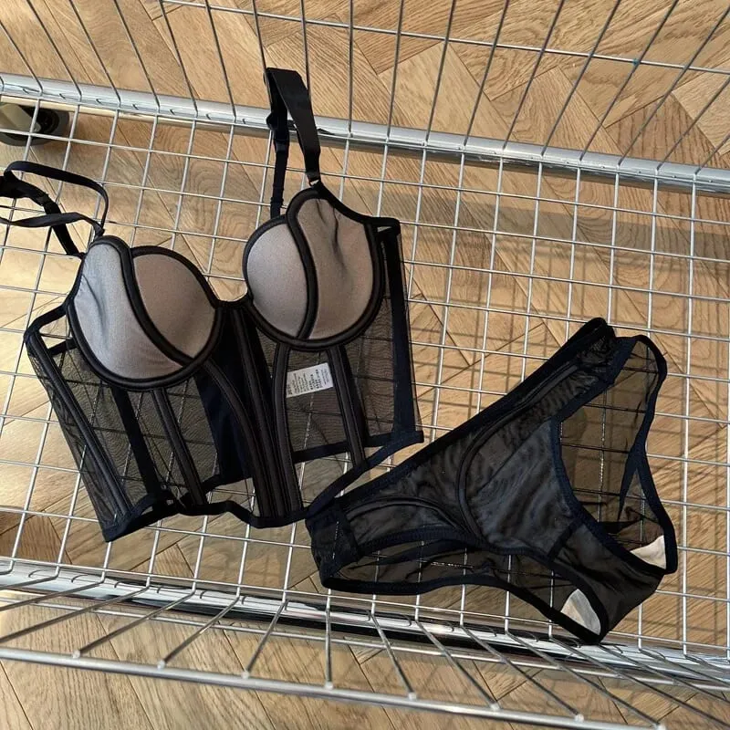 Francouzská dlouhá síťovina z rybí kosti Patchworková podprsenka pro štíhlé tvarování hrudníku sexy oblečení na spodní prádlo měkké pohodlné spodní prádlo oblek S-XL — image 8