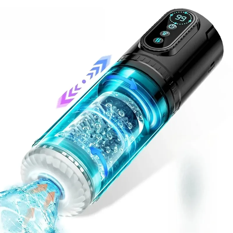 Telescopic ดูดความใคร่ด้วยตนเองสำหรับผู้ชายหมุนด้งหมกมุ่นถ้วยจอแสดงผล LCD พ็อกเก็ตหีอวัยวะเพศชายปั๊มของเล่นสำหรับผู้ใหญ่