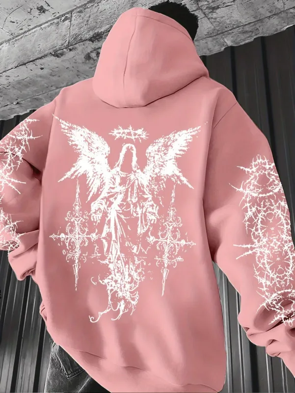 Gotische stijl engelenprint hoodies heren dames buiten straat casual sport trend hiphop paar herfst winter sweatshirt met lange mouwen — image 9