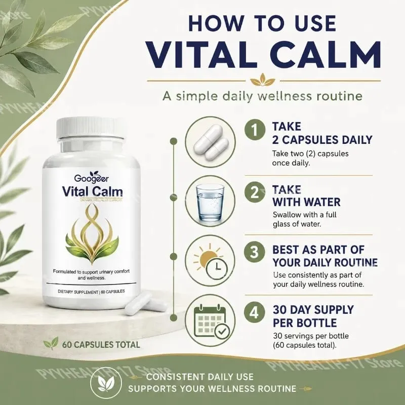كبسولات Googeer Vital Calm لدعم الصحة البولية للبالغين والراحة مع مستخلص المغنيسيوم والتوت البري، 60 كبسولة — image 5