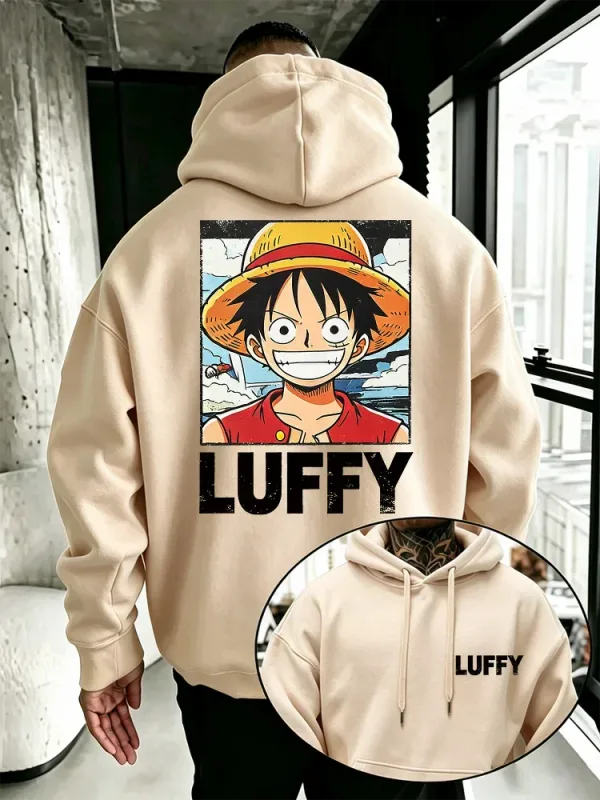 Anime One Piece Hoodie, Vintage Luffy Cartoon Character Front & Back Print Loose Fit Pullover Sweatshirt for Manga Enthusiasts — image 12