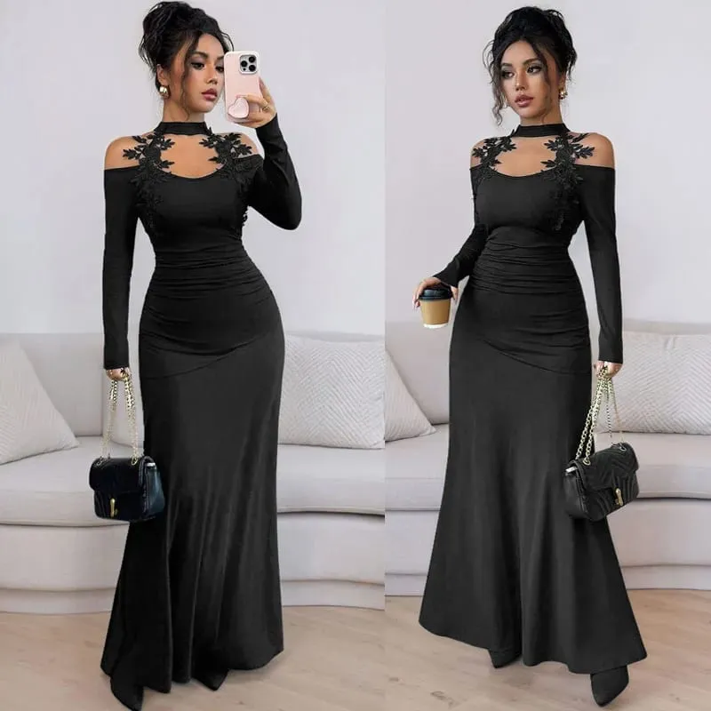 Fashion Dresses for Women Slim Long Sleeve Halter Women Dress Package Hip Long Dress Women Vestidos De Verano Mujer — image 1