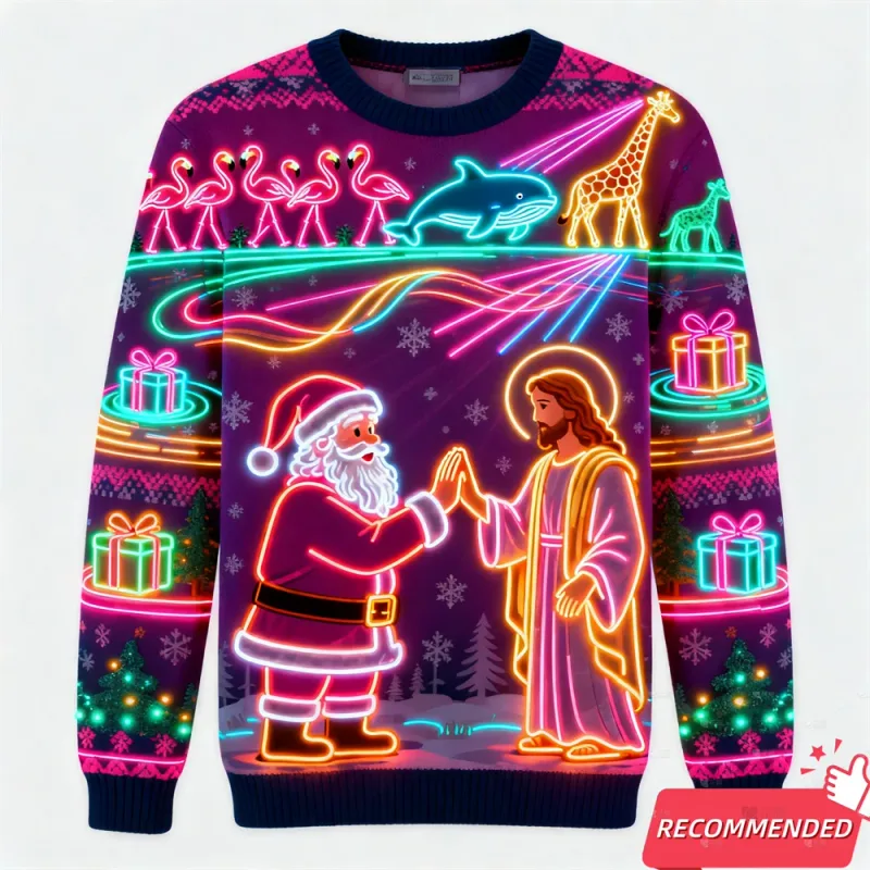 Fake Neon Light 3D Gedrukt Lelijke Kerst Trui Voor Vrouwen Mannen Kleding Vrolijk Kerstfeest Sneeuwpop Grappige Kerstman Jezus Truien trainingspak