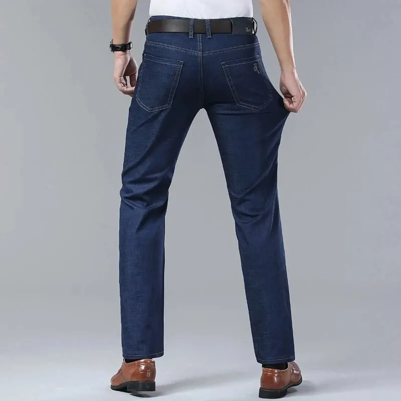 New Men's Summer Ultra-Thin Jeans Fashion Business Comfortable Soft Casual Denim Pants Lightweight Elastic Straight Leg Trousers