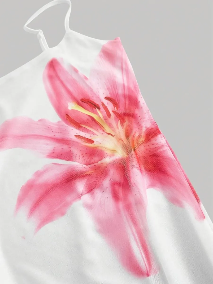 Elegant floral print sundress na istilong resort na damit — image 3