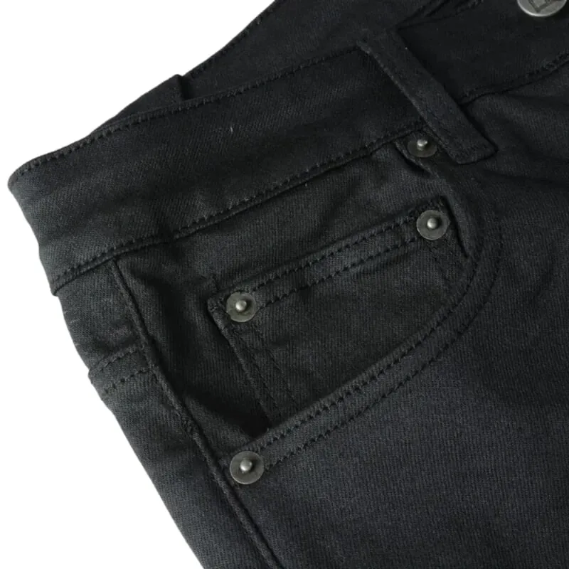 Men's High Street Black Coated Denim Jeans Washed Skinny Fit Embroidered Letter Motif Button Fly Versatile Year‑Round Outfit — image 4