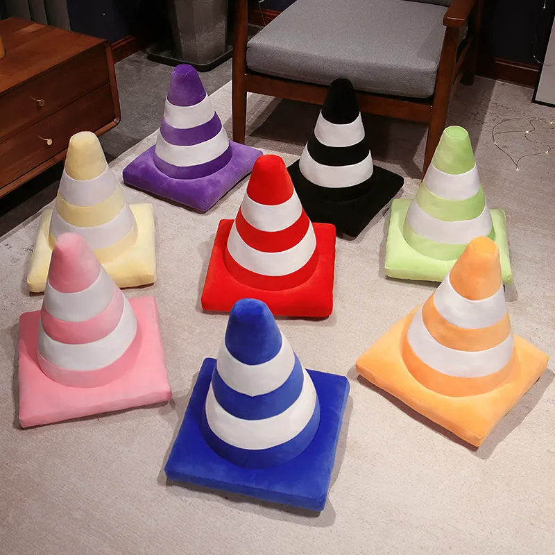 Almofada roadblock recheado macio realista cone de tráfego construção de estrada cone travesseiro crianças brinquedos decoração para casa — image 2