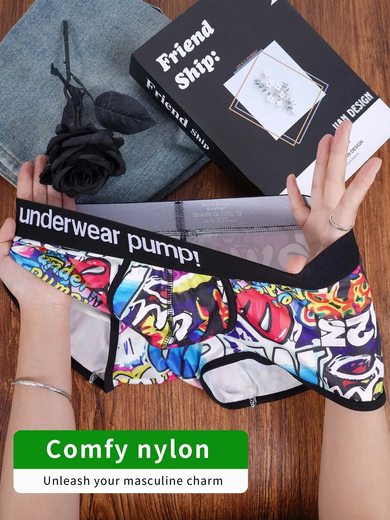 1 Chiếc Nam Cotton Nylon Pha Quần Sịp Boxer Toàn Graffiti In Rộng Dây Thắt Lưng Co Giãn Không Bó Sát Thời Trang thể Thao Quần Lót — image 2
