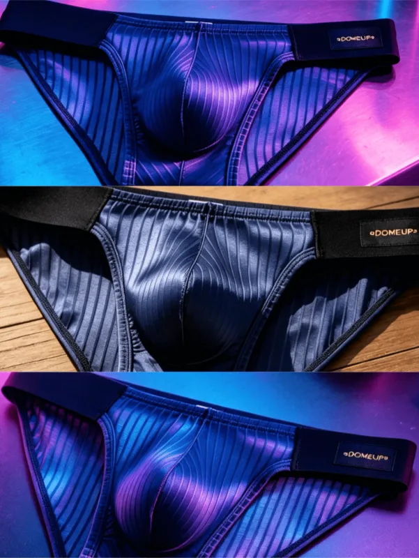 3PCS Men's Low Rise Briefs Satin Vertical Texture 3D Pouch Color Block Wide Waistband Breathable Trendy Underwear Multi Colors