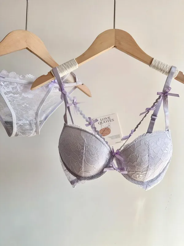 セクシーなWomen Wedding Red Lace Lingerie Set Bowknot Design Push Up Bra Small Bust Pure Style Party Intimate Underwear Suit 32-38AB — image 13