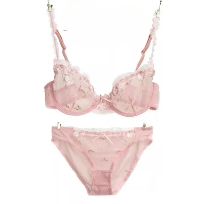 Ultra-thin Steel Band Bra Lovely Plus-size Lace Lingerie Set transparent Comfortable Bra Set Soft Lightweight S-XL Daily Wear