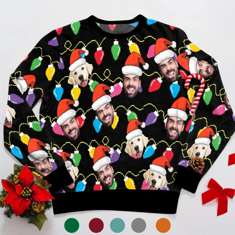 Peribadikan Foto Anda Cetakan 3D Sweater Krismas Hodoh Pakaian Seluar Wajah Keluarga DIY Baju Baju Imej Lucu Hadiah Xmas Peribadi Uniseks