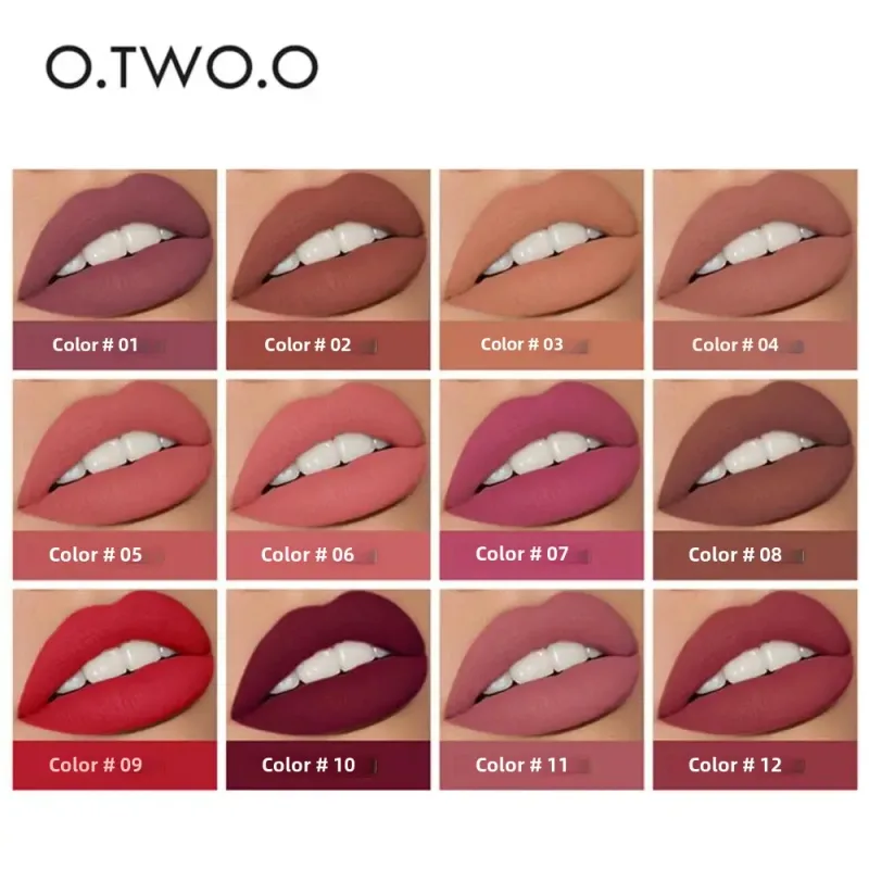 O.TWO.O 2 en 1 Lápiz labial Mate Brillo de labios Cosméticos Pintalabios impermeables Batom Mate Labios Maquillaje Colorete 12 colores Lápiz labial