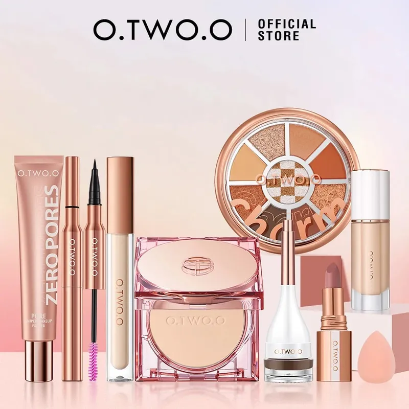 O.TWO.O 9 Uds maquillaje completo para rostro base en polvo máscara delineador de ojos pluma tinte de cejas lápiz labial sombra de ojos maquillaje para mujeres