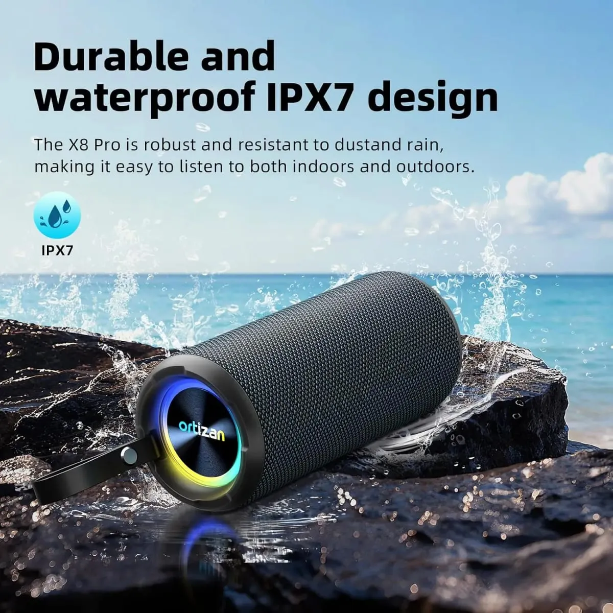 Ortizan Bluetooth-luidsprekers 40W TWS draagbare luidspreker met stereogeluid Bass Bluetooth 5.3 Draadloos USB Type C Buiten 6600mAh batterij