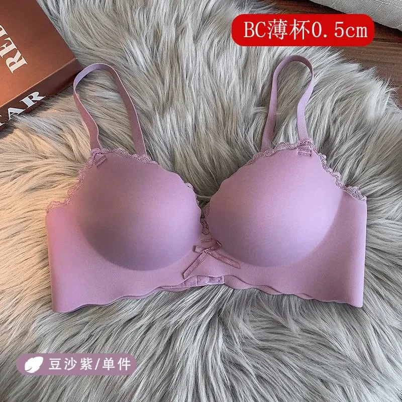 セクシーWomen Wireless Seamless Bra Set One‑Piece Push‑Up Brassiere Small Bust Side Support Anti‑Sag Soft Ladies Intimates Lingerie
