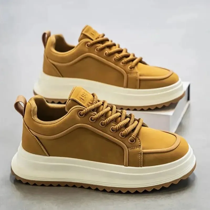 Men Sneakers Spring Autumn Casual Shoes Thick Sole Lace Up Suede Texture Board Footwear Minimalist Daily Wear — image 5