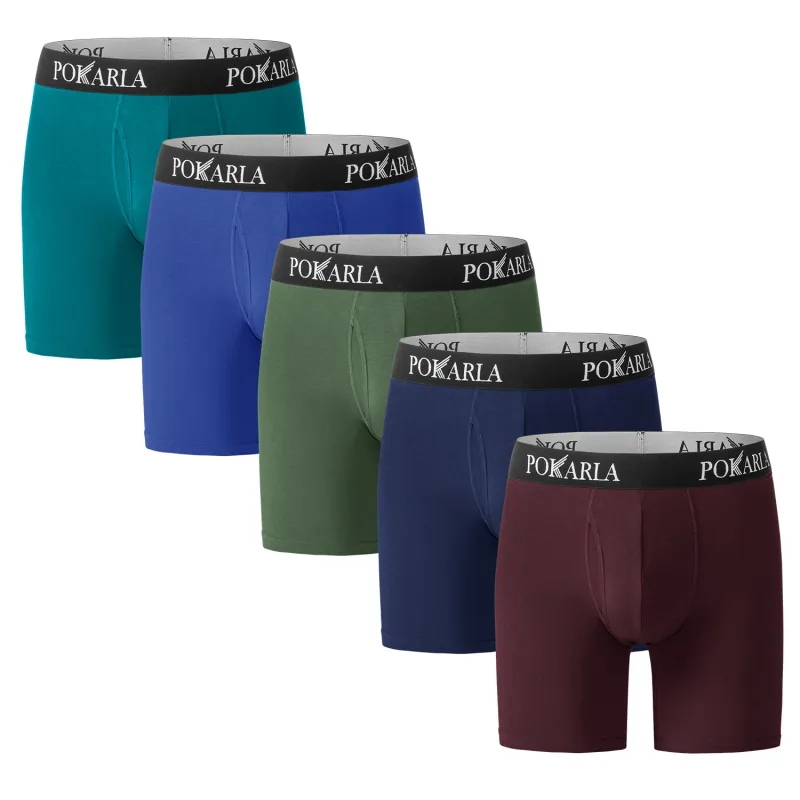 5pcs Men’s Cotton Boxer Shorts Open Fly U Pouch Soft Breathable Male Underwear Tagless Sexy Underpants Elastic Panties