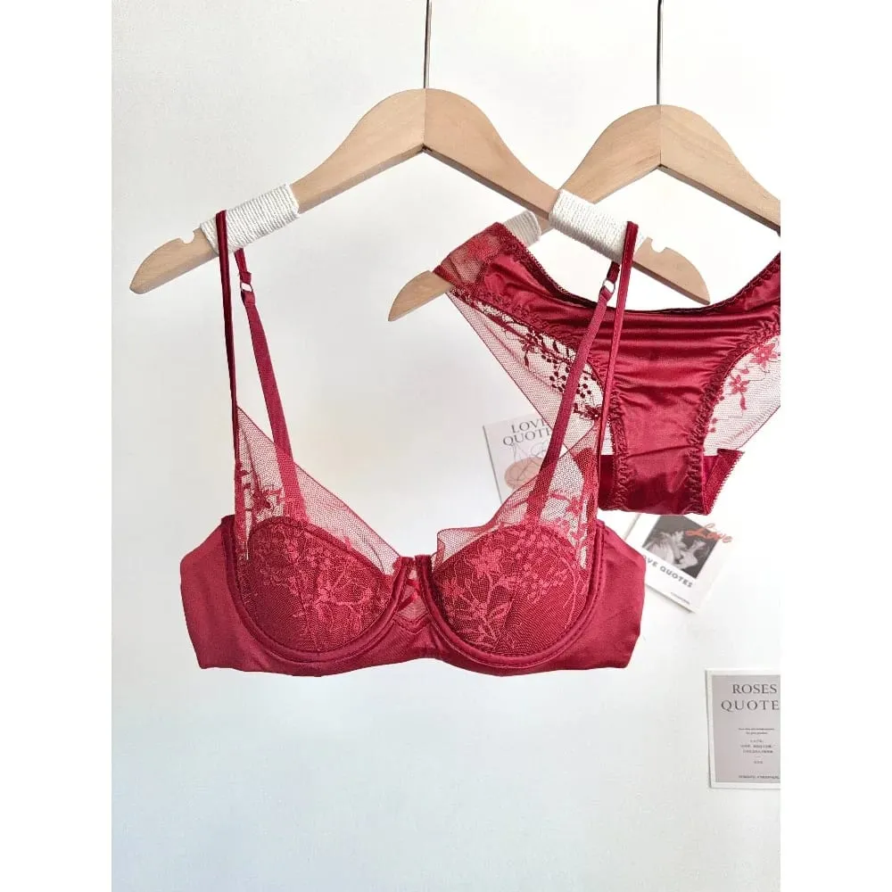 New Women Lace Bra Set Soft Underwire Thin Cup Push‑Up Comfort Intimates Lingerie Kit For Small Bust S-XL Daily Ladies Underwear