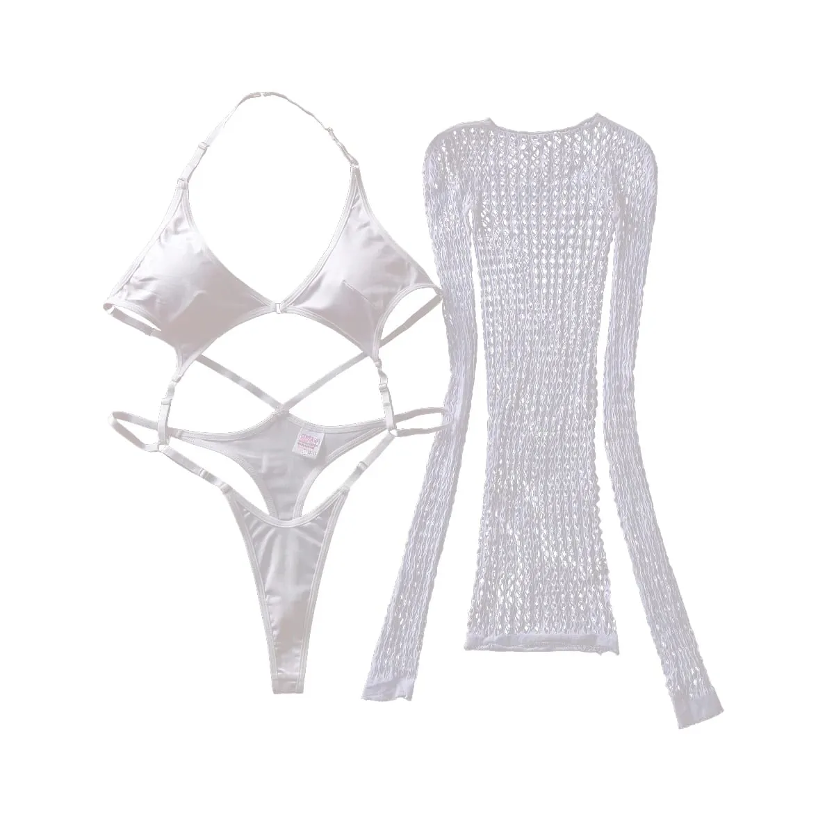 2026 Fashionable and Sexy Spicy Girl Hanging Neck jumpsuit with Fishing Net Sexy Body Shaping Bag Hip Skirt — image 1