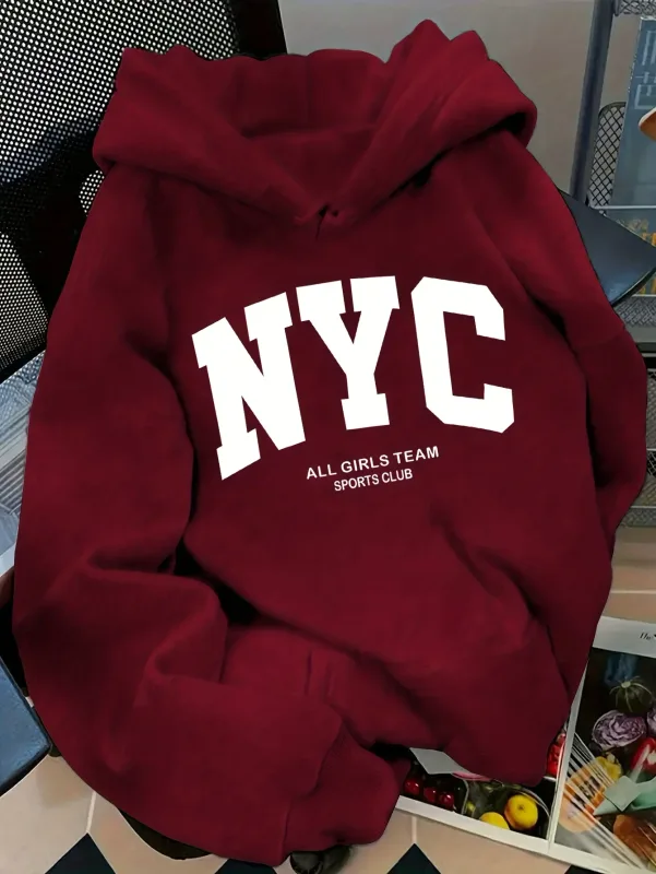 Hoodie Tim New York Biru Laut Nyaman Musim Gugur/Musim Dingin Baru - Pullover Kasual Hoodie Gaya Jalanan Pasangan Lengan Panjang dengan POC