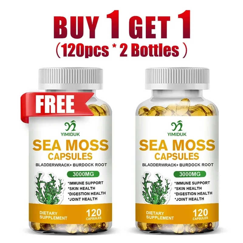 Buy 1 Get 1 Free! Organic Sea Moss Supplement for Thyroid & Skin Health Boosts Immunity Energy & Digestion GMP Certified