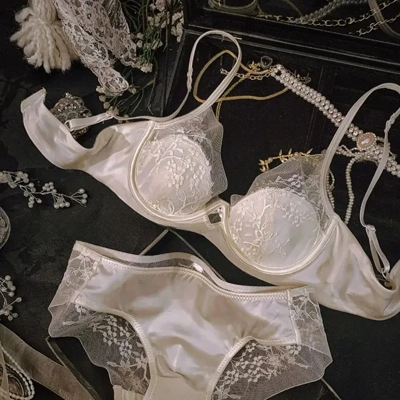 Kanten en satijnen lingerieset in Franse stijl Verzamelde verstelbare bandjes BH en dunne vulling Zachte draad ComfortOndergoed voor moslimmeisjes — image 3