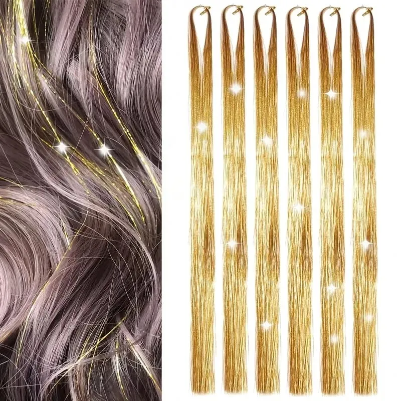 38Inch Tinsel Hair Extensions 6Pcs Sparkling Glitter Hair Synthetic Shiny Hair Accessories for Women Girls Party Cosplay — image 10