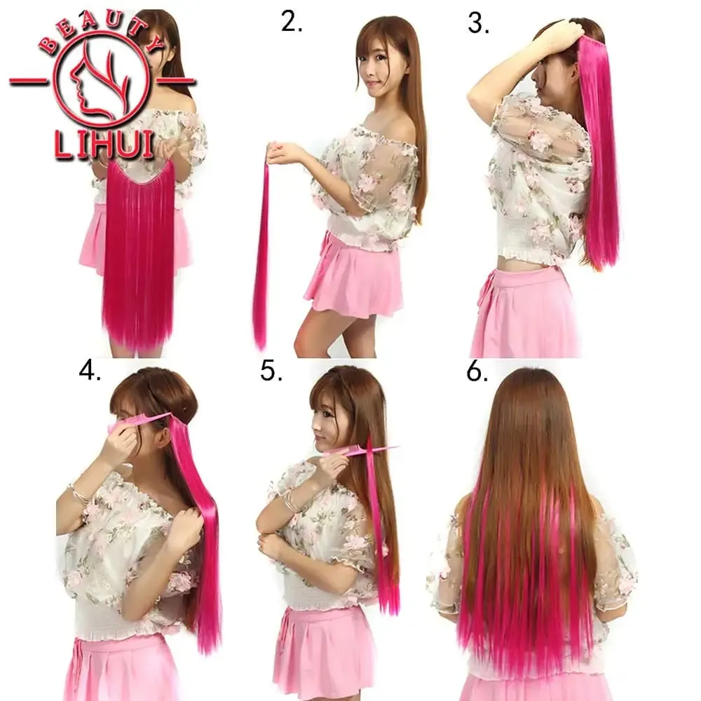 Synthetic Natural Synthetic Hair Extensions 5 Clip In Artificial Fake Ombre Blonde Brown Black Pink Straight False Hair Piece