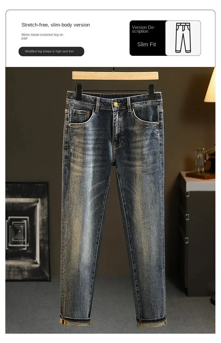 High-End-Jeans für Herren, vielseitig, gewaschene Denim-Kleidung, modisch, lässig, tailliert, Frühling und Herbst, leichte, luxuriöse, dicke Hose — image 9